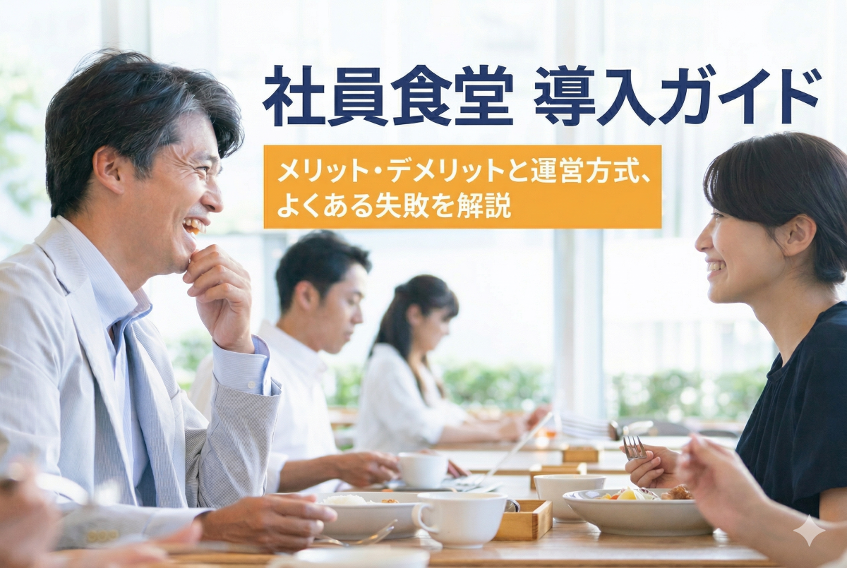 「社員食堂 導入ガイド メリット・デメリットと運営方式、よくある失敗を解説」というタイトルのサムネイル画像。