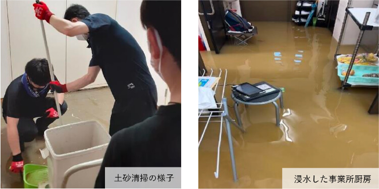 土砂清掃の様子　浸水した事業所厨房